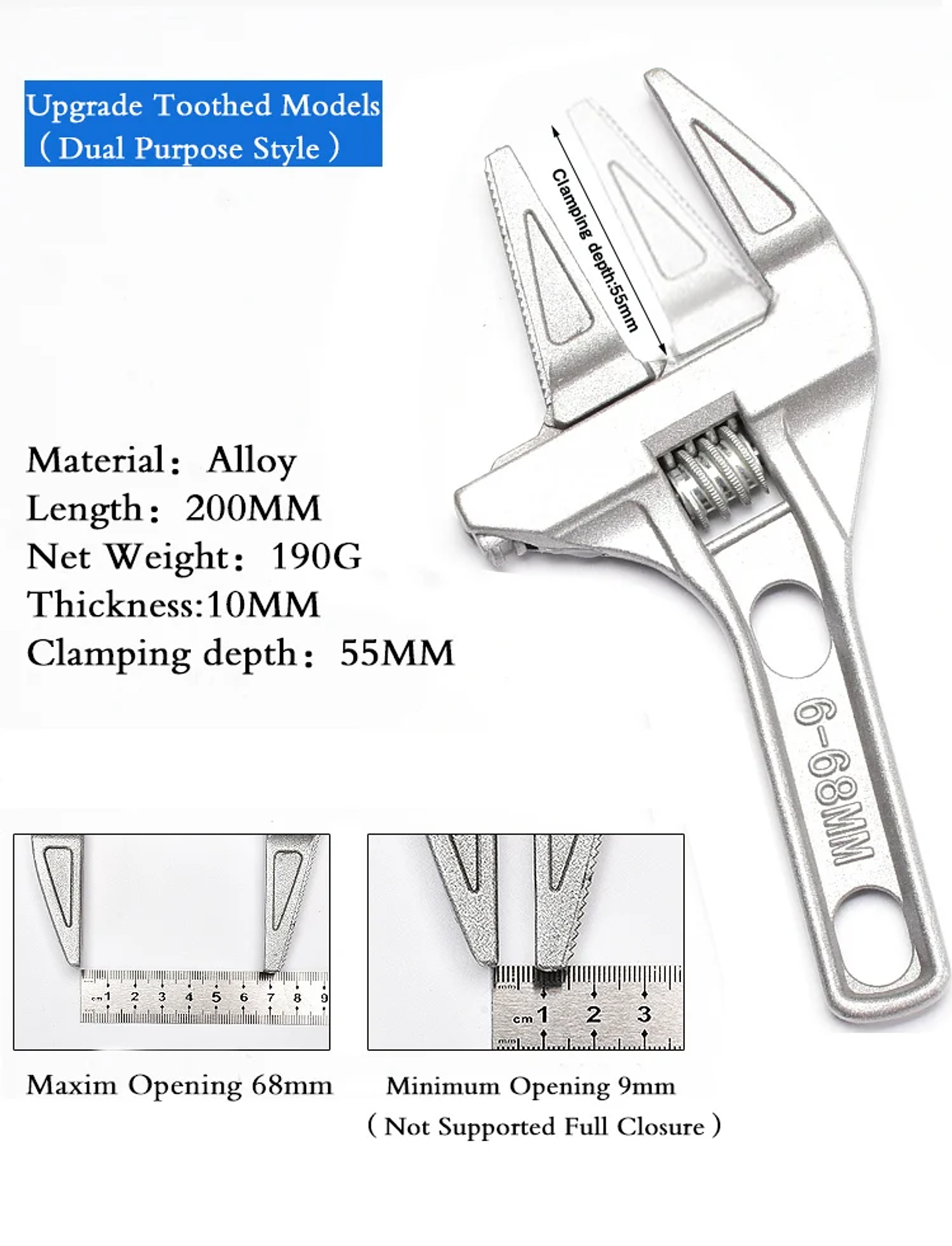 Large Opening Adjustable Sink & Bathroom Wrench | Universal Plumbing Spanner 19