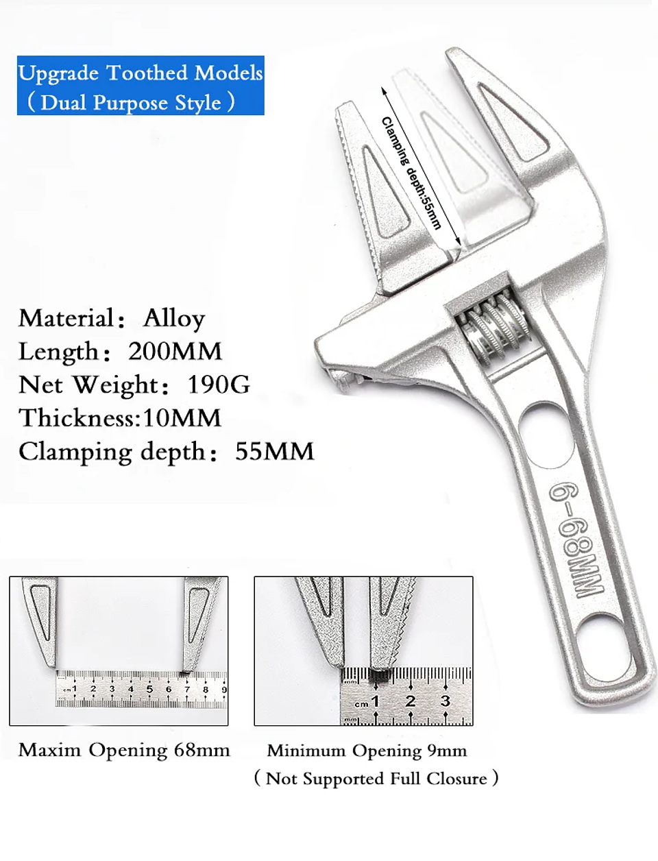 Large Opening Adjustable Sink & Bathroom Wrench | Universal Plumbing Spanner 19
