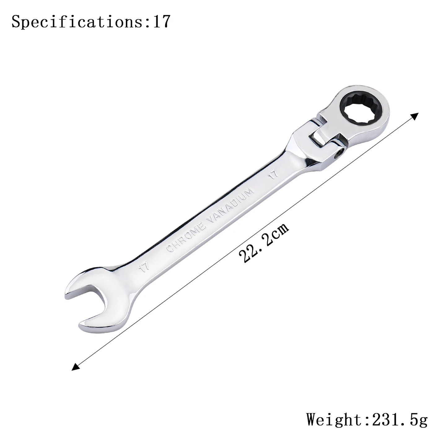 72-Tooth Flexible Head Ratchet Wrench | Professional Mirror Finish Spanner 17