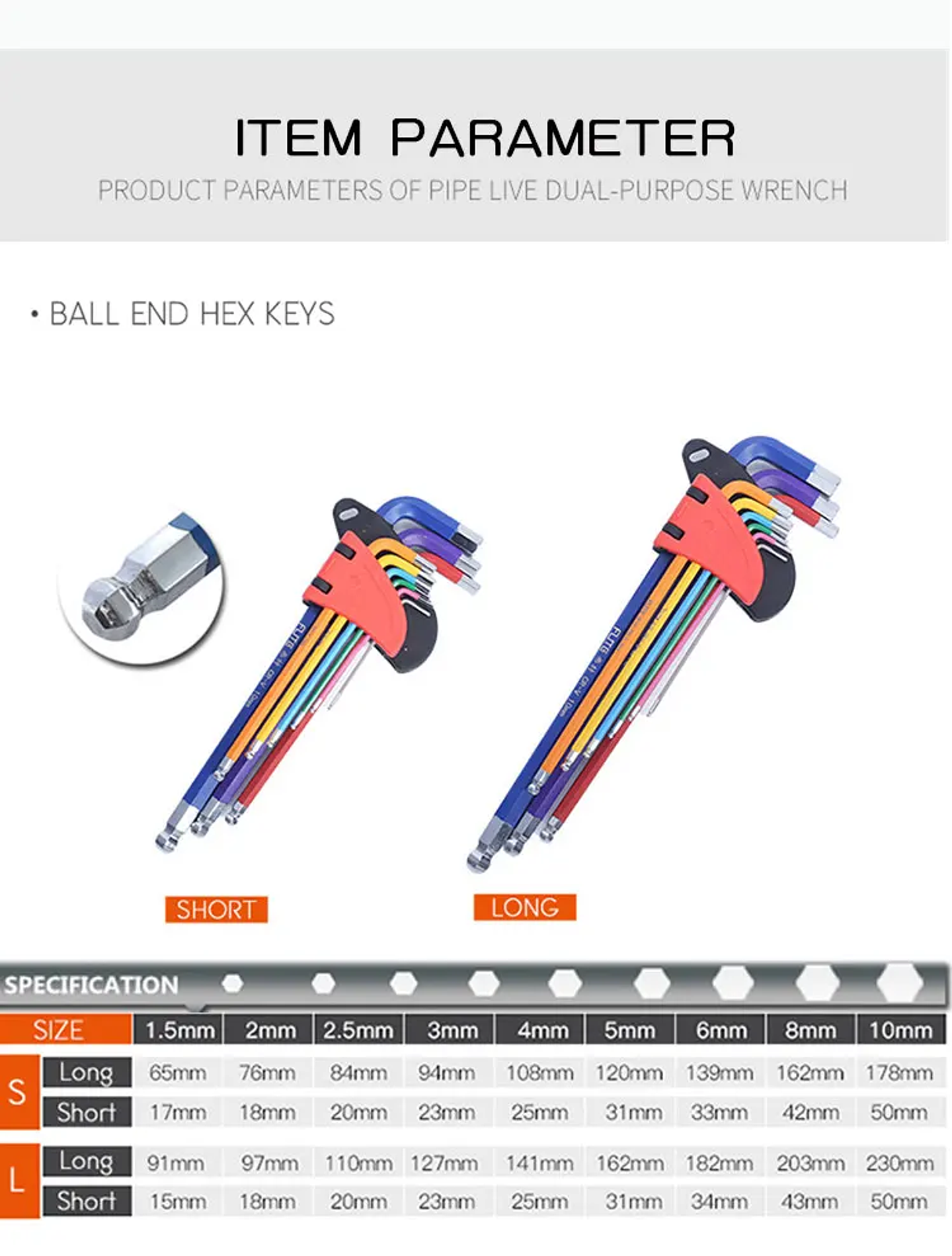 9-Piece Long Arm Allen Key Set | 1.5mm to 10mm Hex Key Kit 11