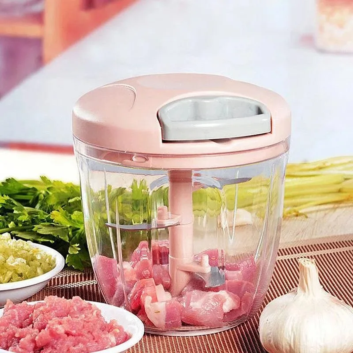Manual Pull-String Food Chopper & Mincer | 500ml/900ml Garlic Crusher & Vegetable Cutter 7