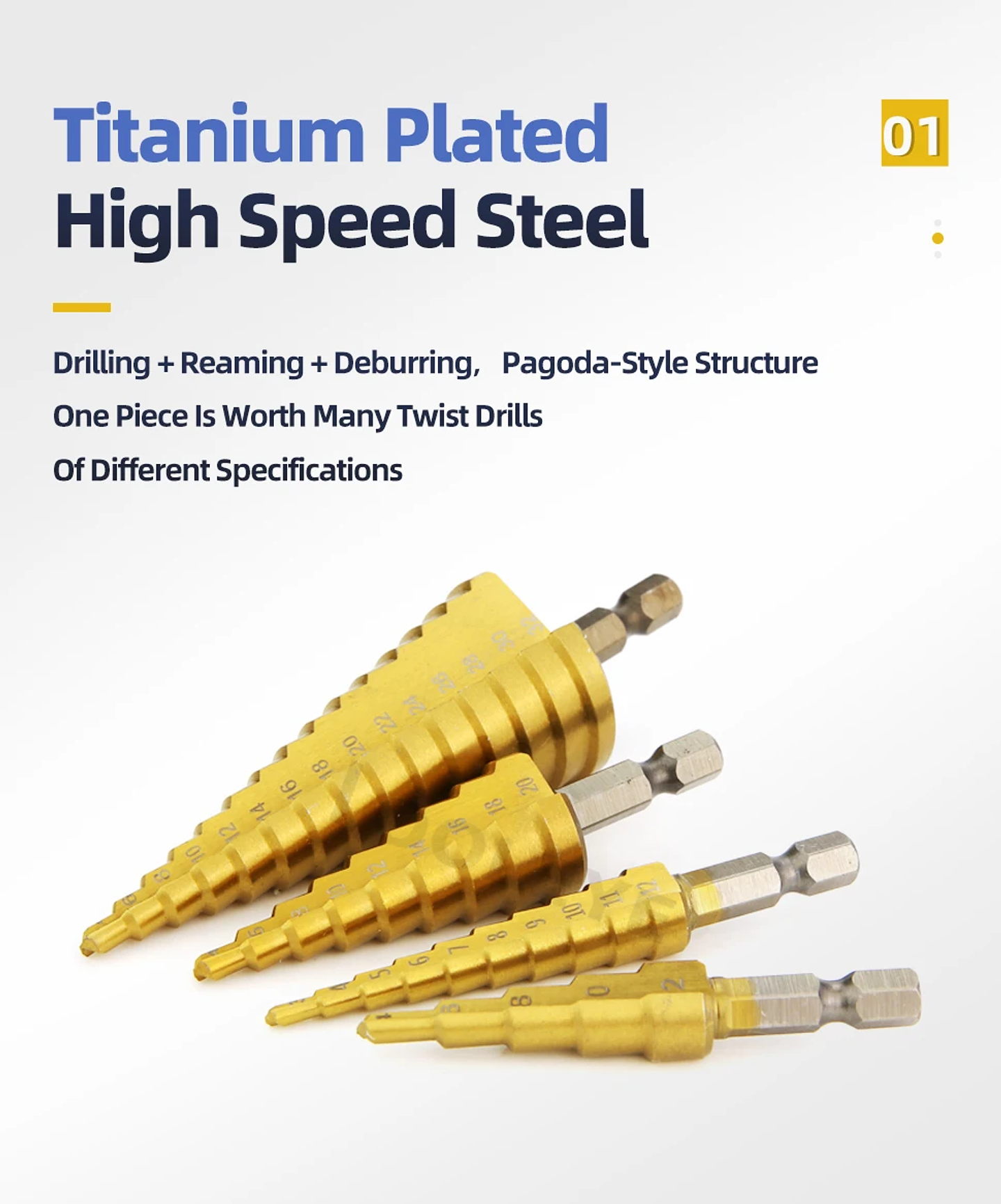 HSS Titanium Step Drill Bit Set for Metal and Wood 22
