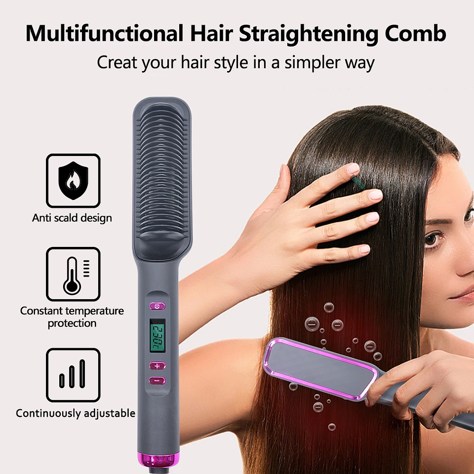 Negative Ion Hair Straightening Brush | Anti-Scalding Electric Hot Comb with PTC Heating 23