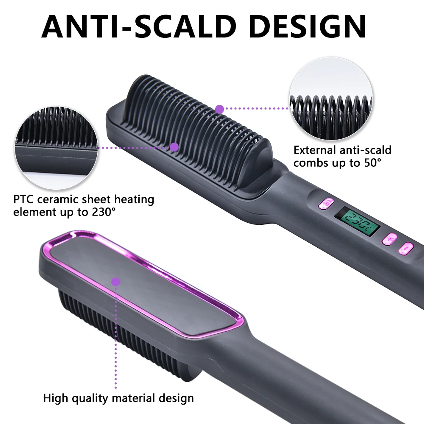 Negative Ion Hair Straightening Brush | Anti-Scalding Electric Hot Comb with PTC Heating 26