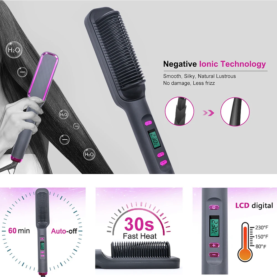Negative Ion Hair Straightening Brush | Anti-Scalding Electric Hot Comb with PTC Heating 27