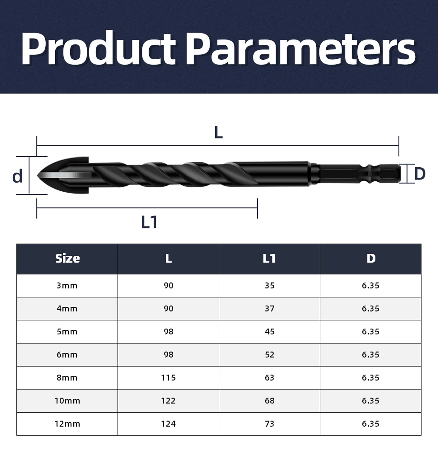 Hex Drill Bit Set for Tile, Glass, and Concrete 44
