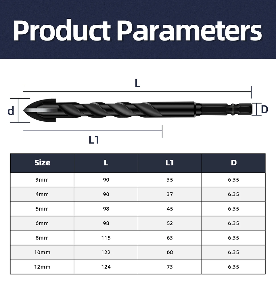 Hex Drill Bit Set for Tile, Glass, and Concrete 44