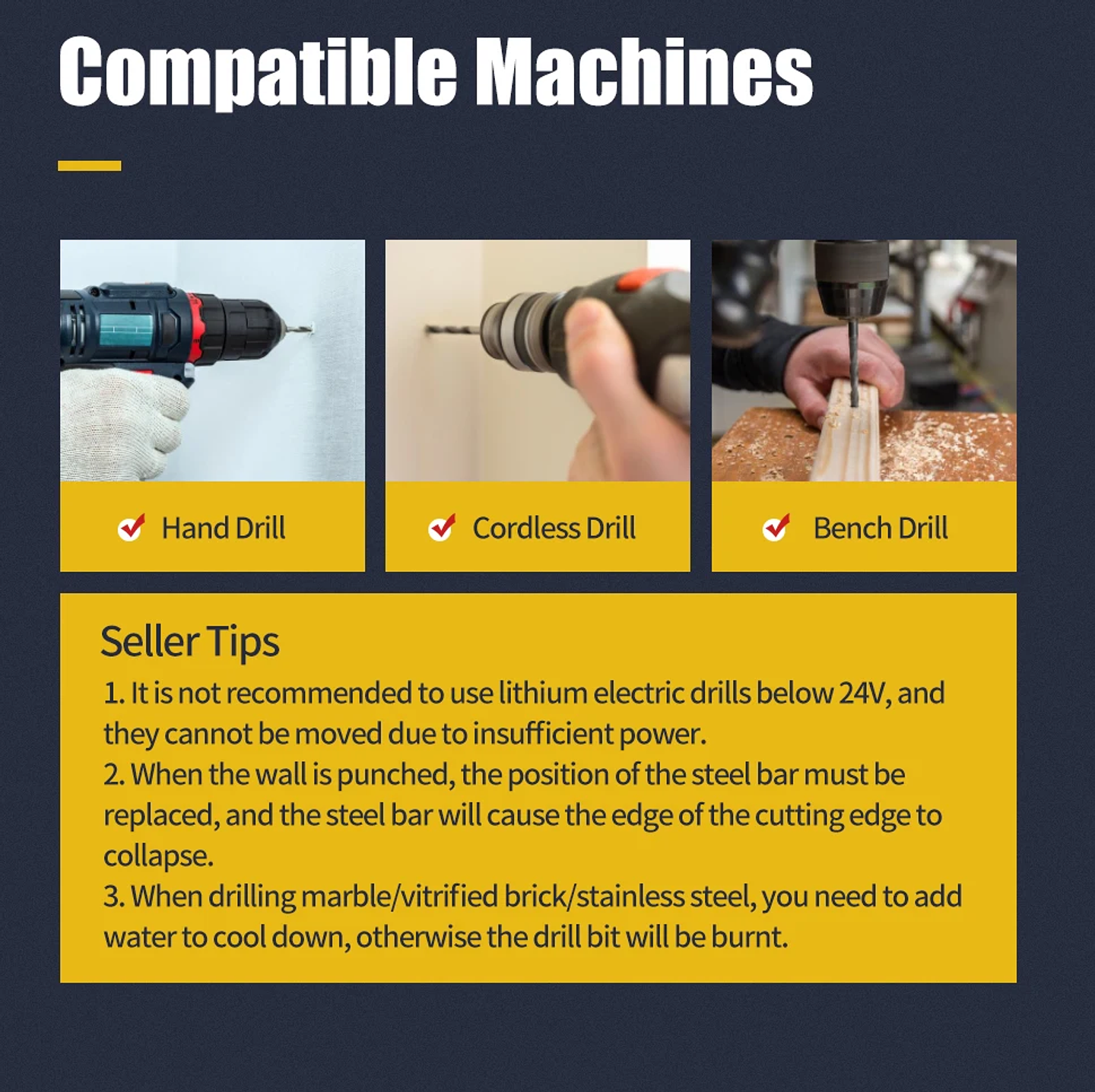 Hex Drill Bit Set for Tile, Glass, and Concrete 48