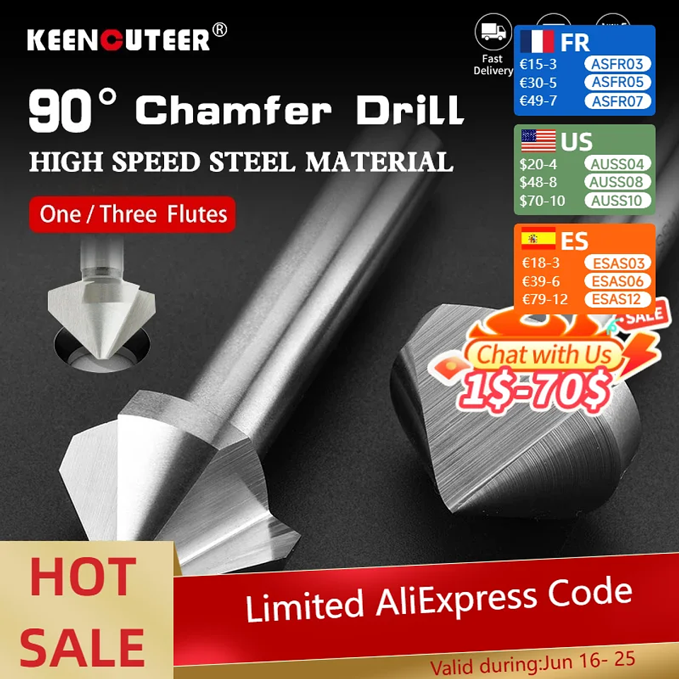 High-Speed Steel 90-Degree Chamfer Drill Bit | Straight Shank 1/3 Flute Countersink & Deburring Tool 1