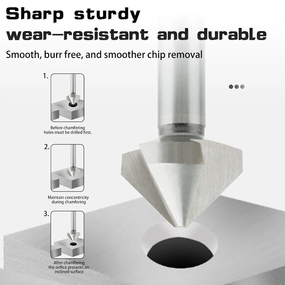 High-Speed Steel 90-Degree Chamfer Drill Bit | Straight Shank 1/3 Flute Countersink & Deburring Tool 2