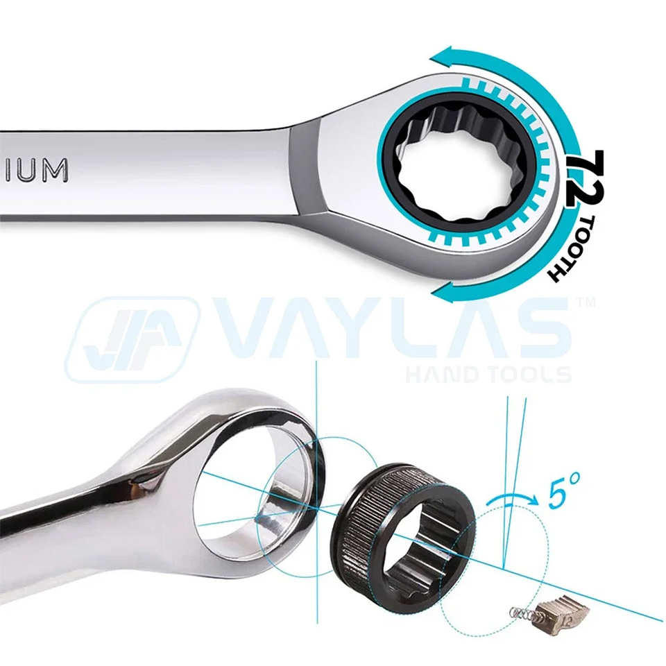 7mm Precision Ratchet Wrench | 72-Tooth Fixed Head Spanner | Mirror Polished Chrome Vanadium Steel 3