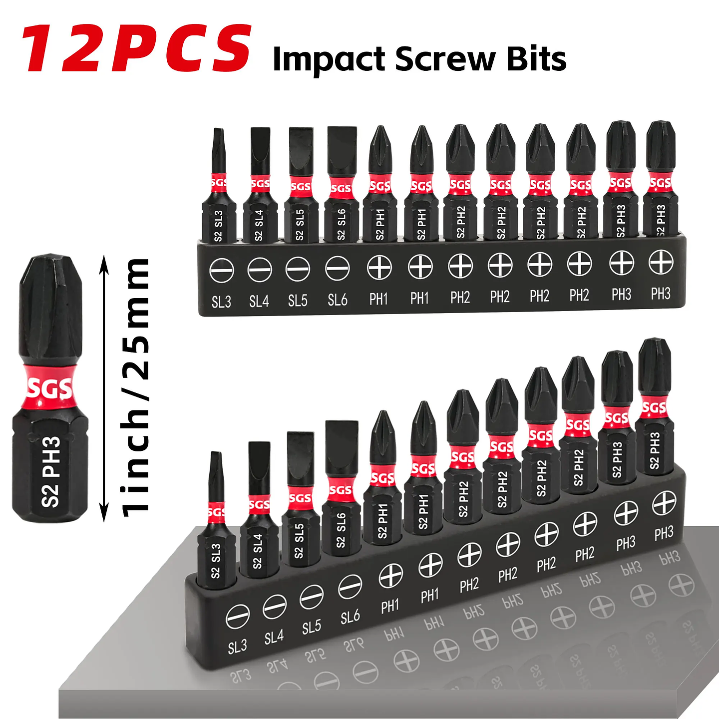 12-Piece Impact Screwdriver Bit Set | SL/PH S2 Alloy Steel Tips | High-Torque Magnetic Bits for Power Tools 2