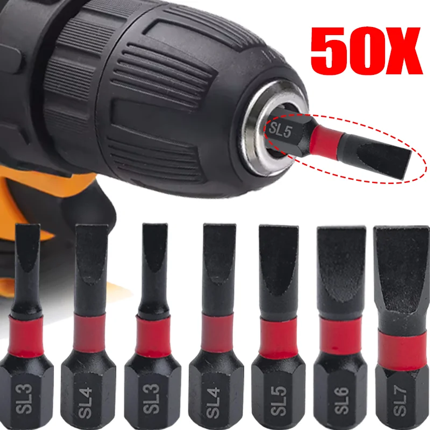S2 Steel Slotted Impact Driver Bits | SL3–SL7 Magnetic Flat-Head Screwdriver Bit Set | High-Torque Precision Tips 1