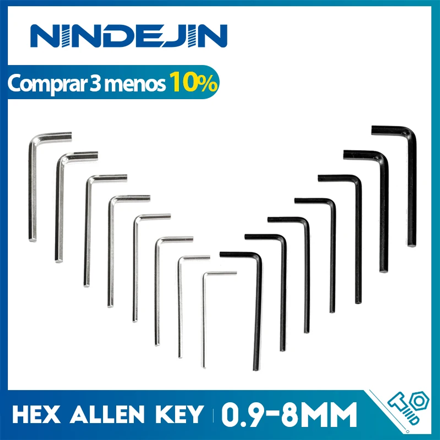 L-Shaped Hex Key Allen Wrench Set | Carbon Steel 0.9mm–8mm Double-End Hexagon Tool 1