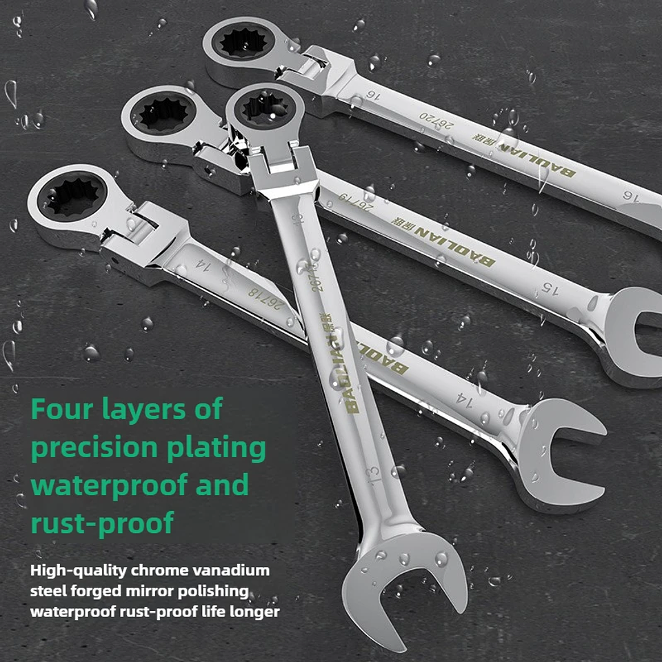 180° Flex-Head Ratchet Wrench | 72-Tooth CR-V Steel Gear | Professional Metric Combination Spanner 4