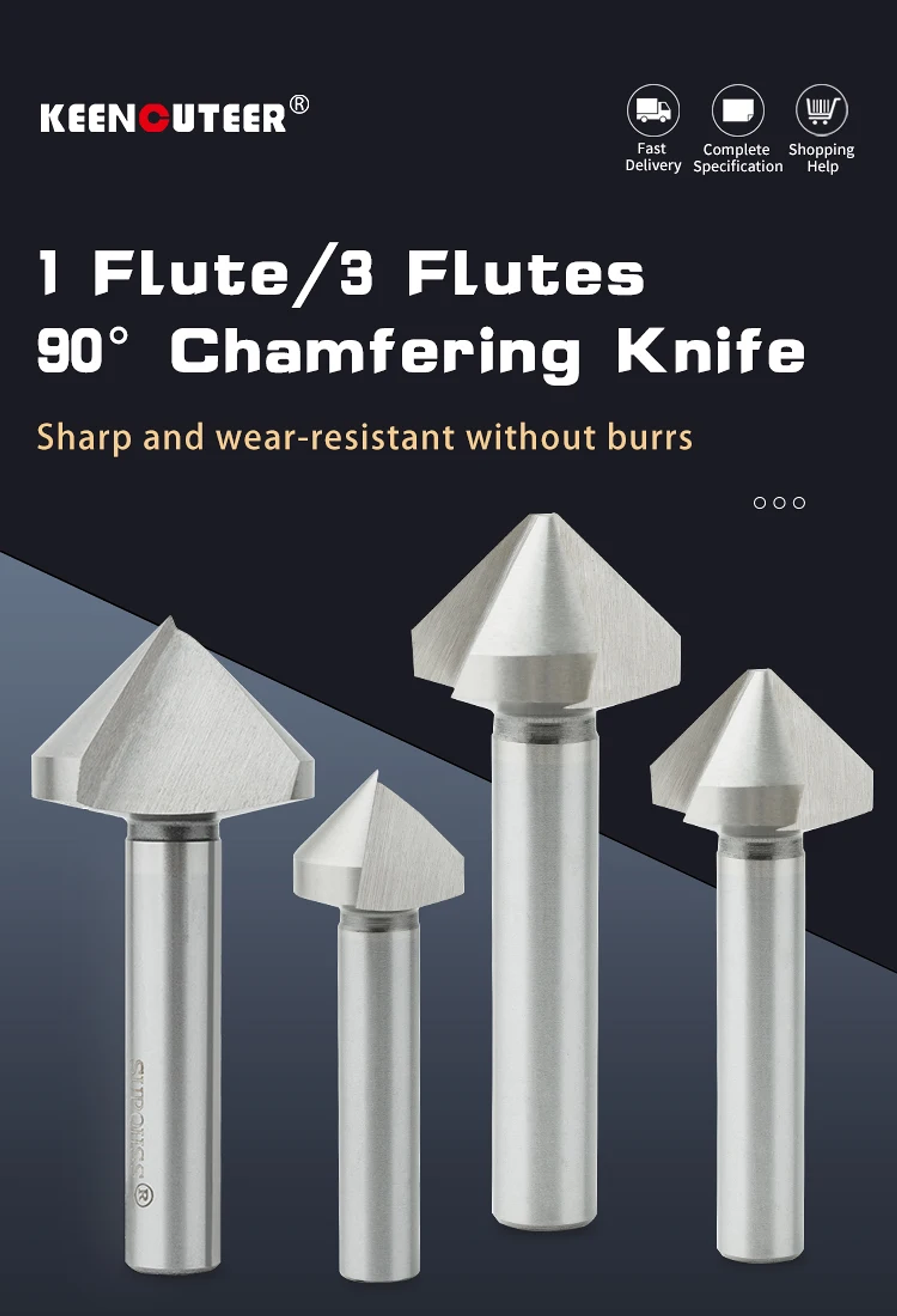 High-Speed Steel 90-Degree Chamfer Drill Bit | Straight Shank 1/3 Flute Countersink & Deburring Tool 11