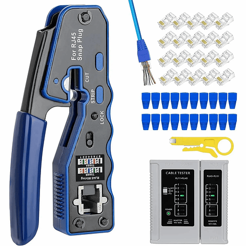 Crimping Tool Kit | Pass Through Network Ethernet Crimper with Connectors, Boots & Tester for Cat5e/Cat6 UTP
