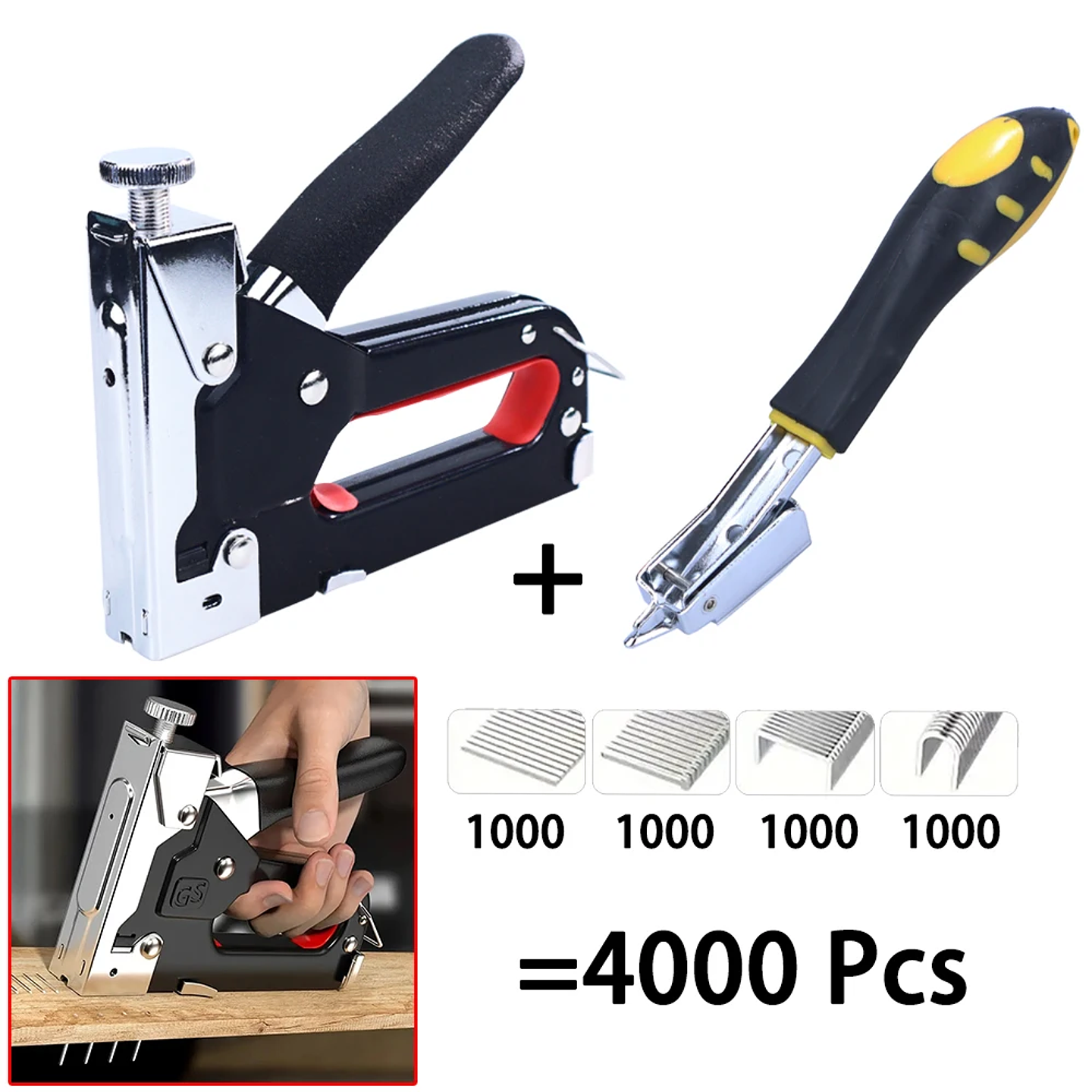 4-in-1 Heavy Duty Staple Gun Kit | Manual Nailer & 4000 Nails 1