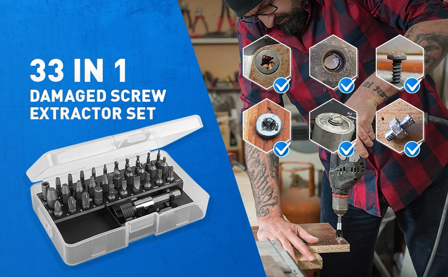 33-Piece Damaged Screw Extractor & Multi-Bit Set | S2 Alloy Steel Bolt Remover Kit with Extension Adapters 8