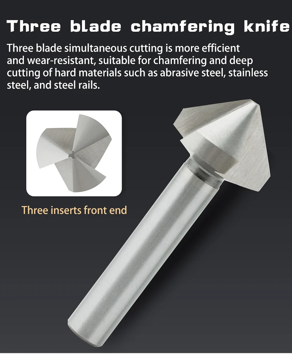 High-Speed Steel 90-Degree Chamfer Drill Bit | Straight Shank 1/3 Flute Countersink & Deburring Tool 15