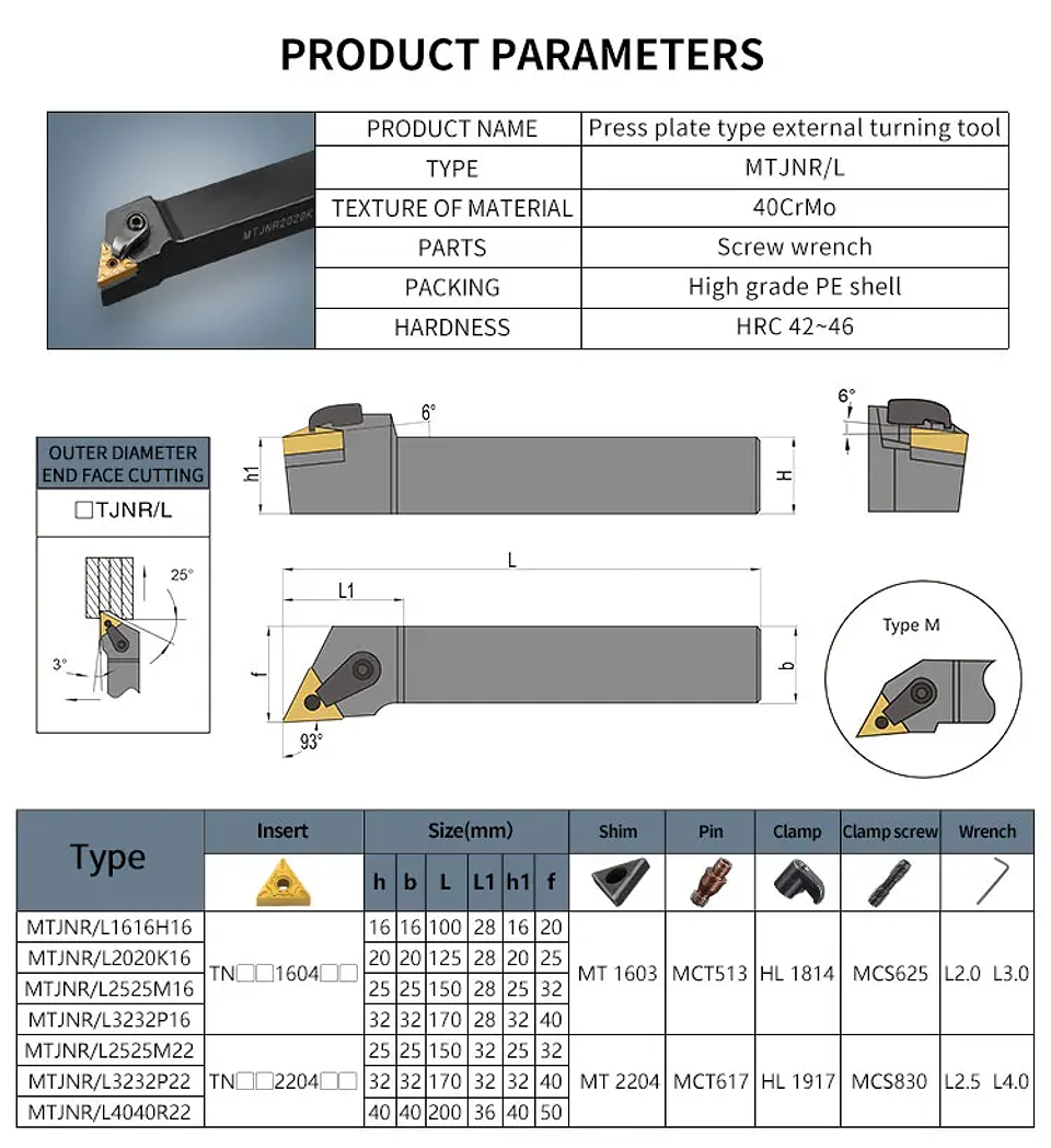 External Turning Tool Holder Set | TNMG16 Carbide Inserts Lathe Cutting Tool Kit 14