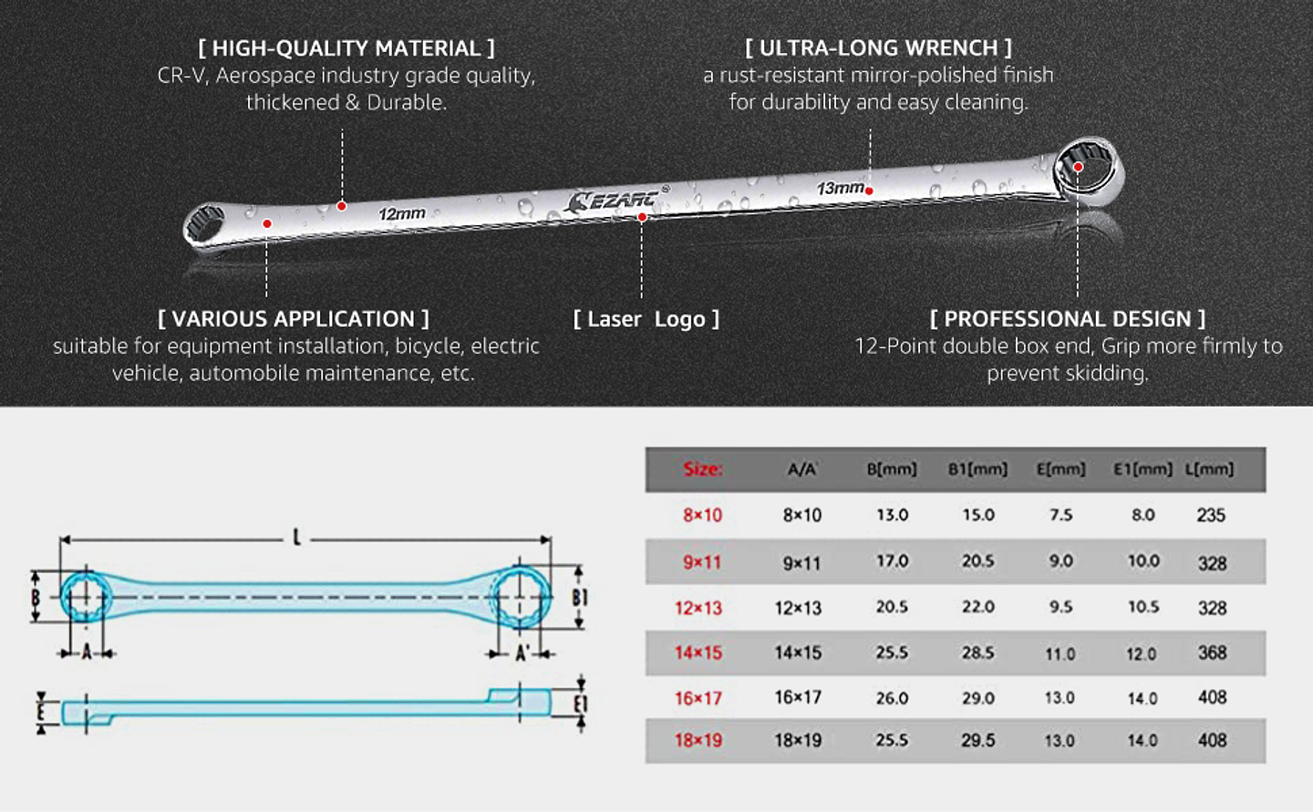 Extra Long Box End Wrench Set | Metric Aviation Spanner | Chrome Vanadium Steel 8mm–19mm 14