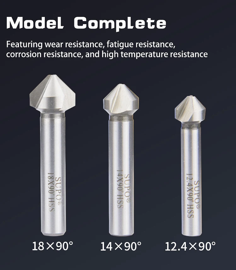 High-Speed Steel 90-Degree Chamfer Drill Bit | Straight Shank 1/3 Flute Countersink & Deburring Tool 19