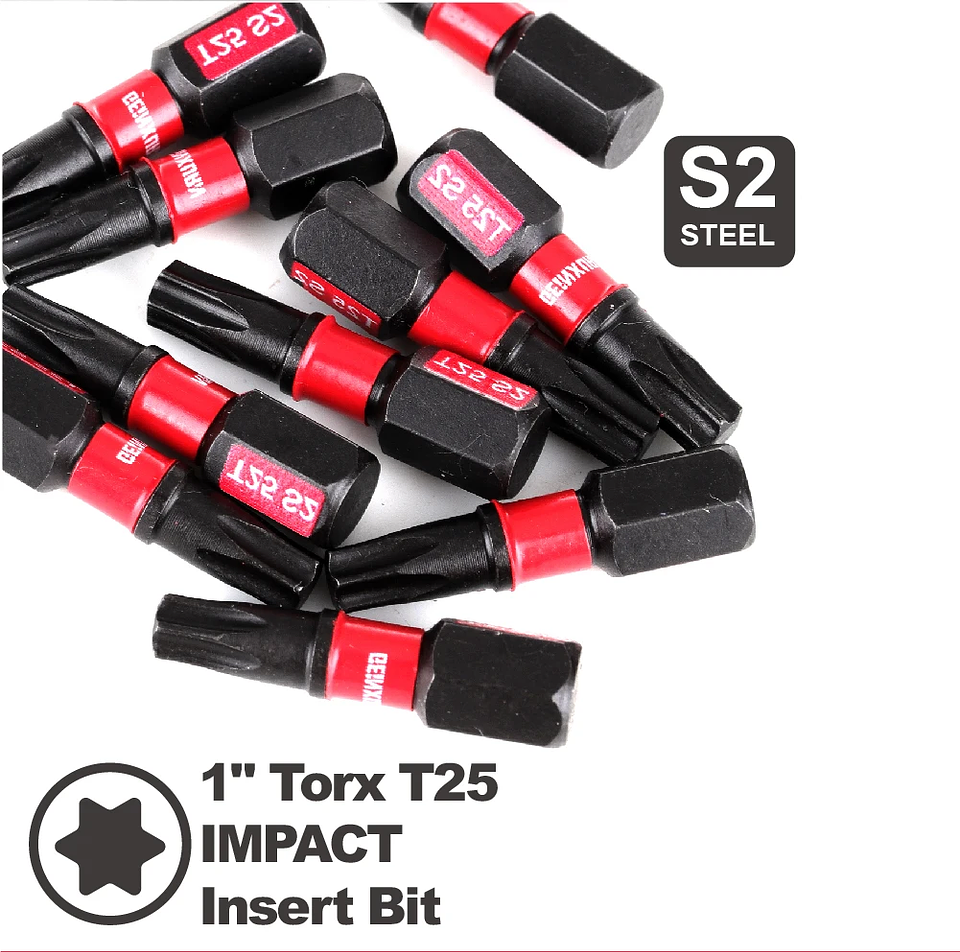 Impact Tough T25 Torx Driver Bits | 1-Inch Magnetic S2 Alloy Steel Impact Bit Set 3