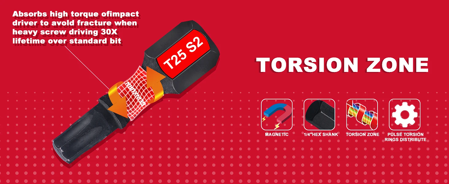 Impact Tough T25 Torx Driver Bits | 1-Inch Magnetic S2 Alloy Steel Impact Bit Set 12