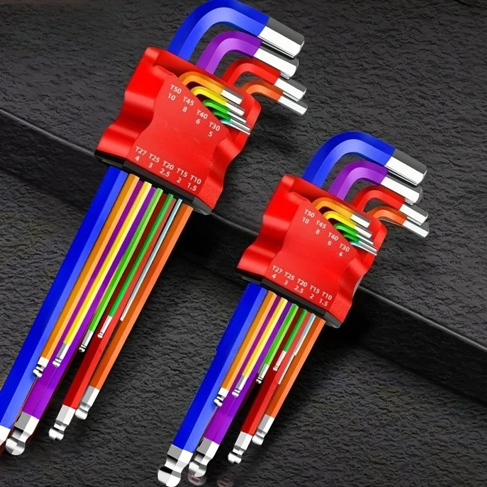 9-Piece Industrial Ball End Hex Key Set | Color-Coded Heavy Duty Allen Wrenches 1