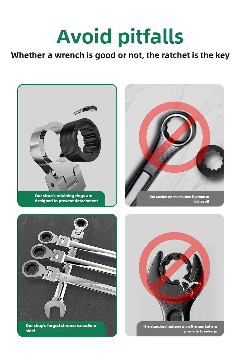 180° Flex-Head Ratchet Wrench | 72-Tooth CR-V Steel Gear | Professional Metric Combination Spanner 23
