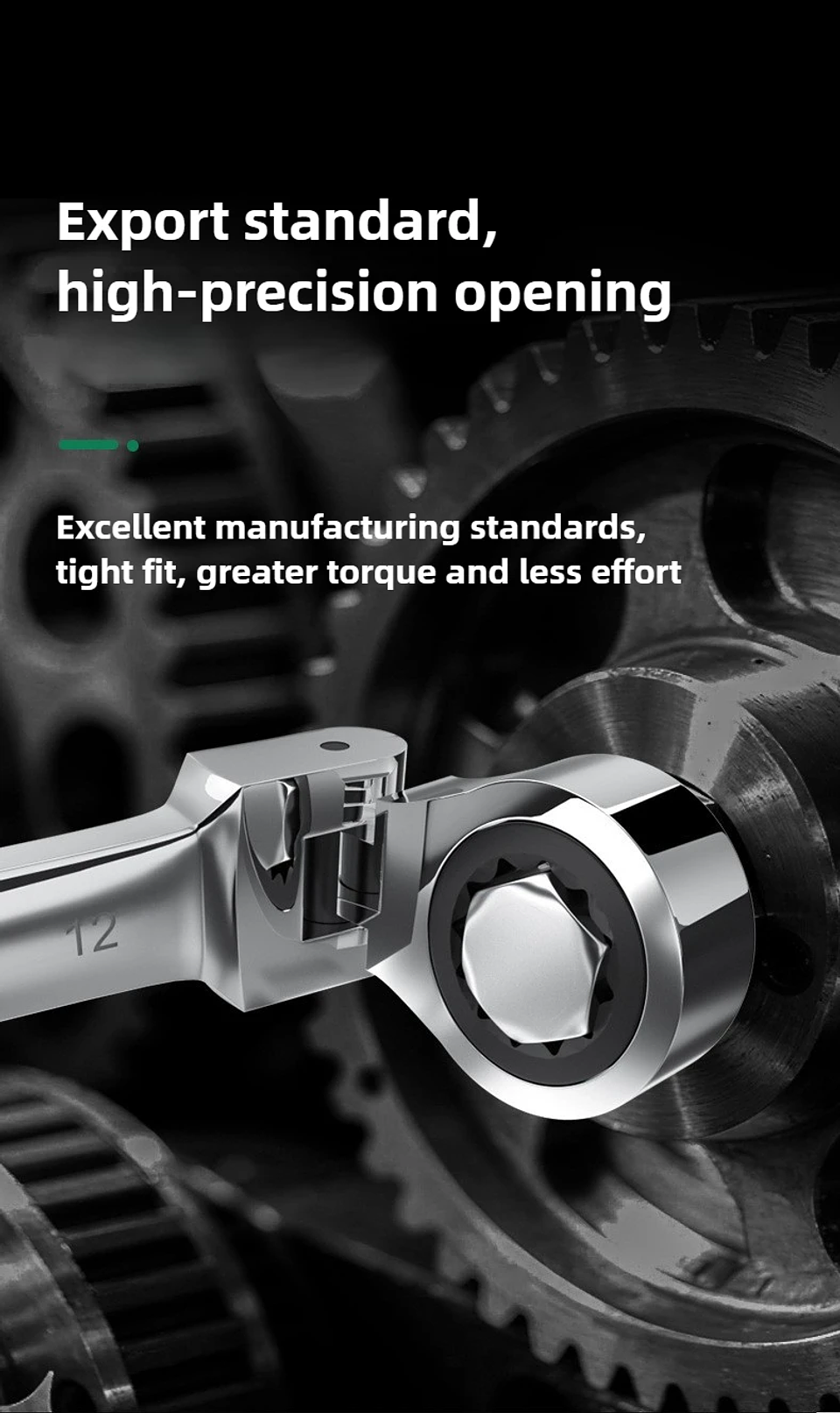 180° Flex-Head Ratchet Wrench | 72-Tooth CR-V Steel Gear | Professional Metric Combination Spanner 25