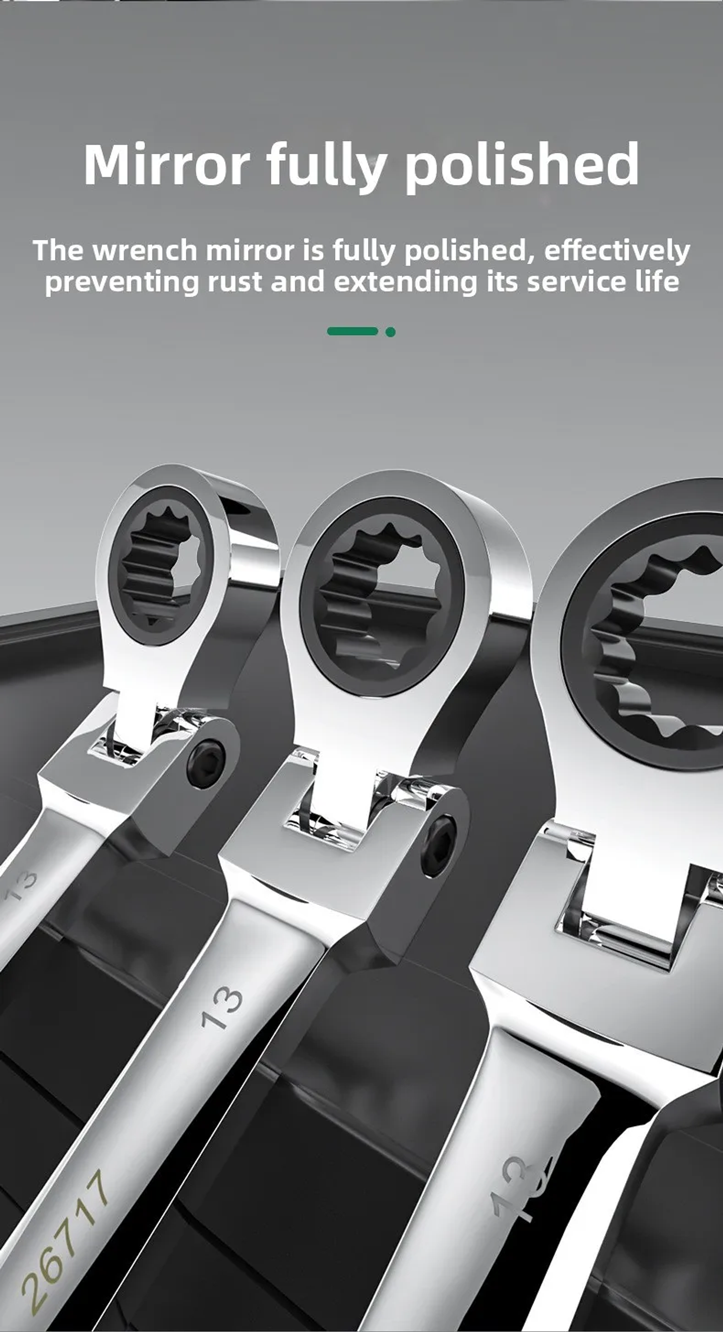 180° Flex-Head Ratchet Wrench | 72-Tooth CR-V Steel Gear | Professional Metric Combination Spanner 29