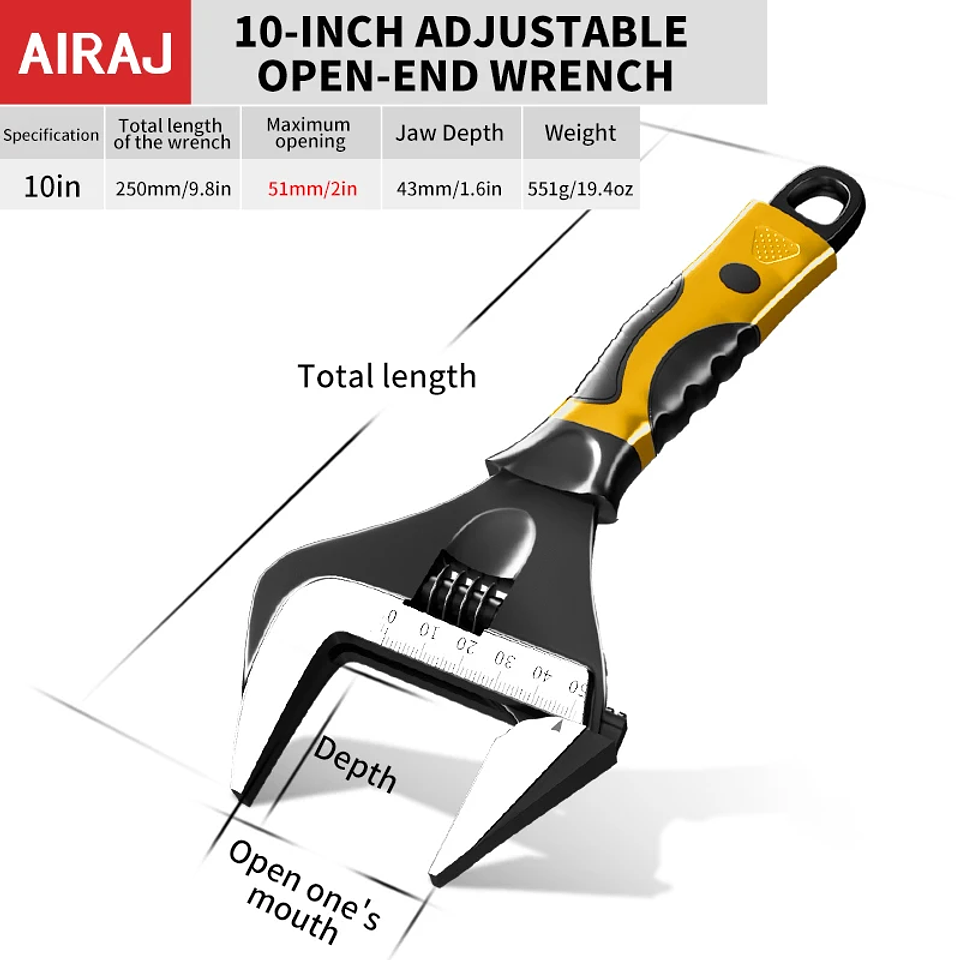 Wide-Opening Adjustable Wrench | Professional Cr-V High-Torque Spanner 8