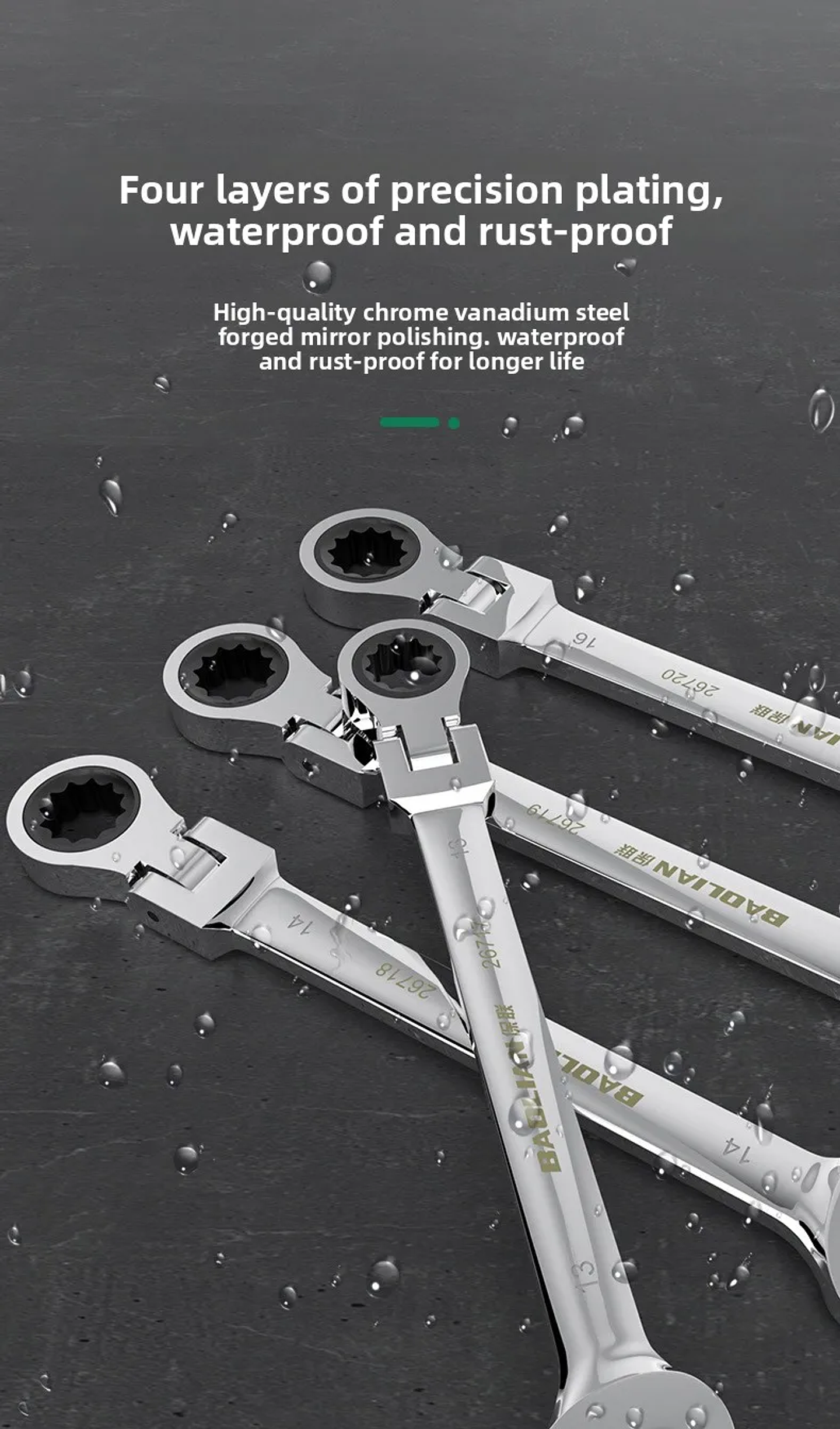 180° Flex-Head Ratchet Wrench | 72-Tooth CR-V Steel Gear | Professional Metric Combination Spanner 31