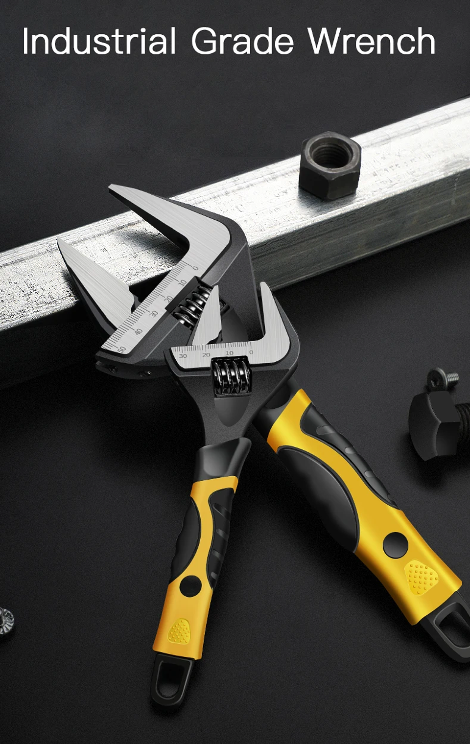 Wide-Opening Adjustable Wrench | Professional Cr-V High-Torque Spanner 11