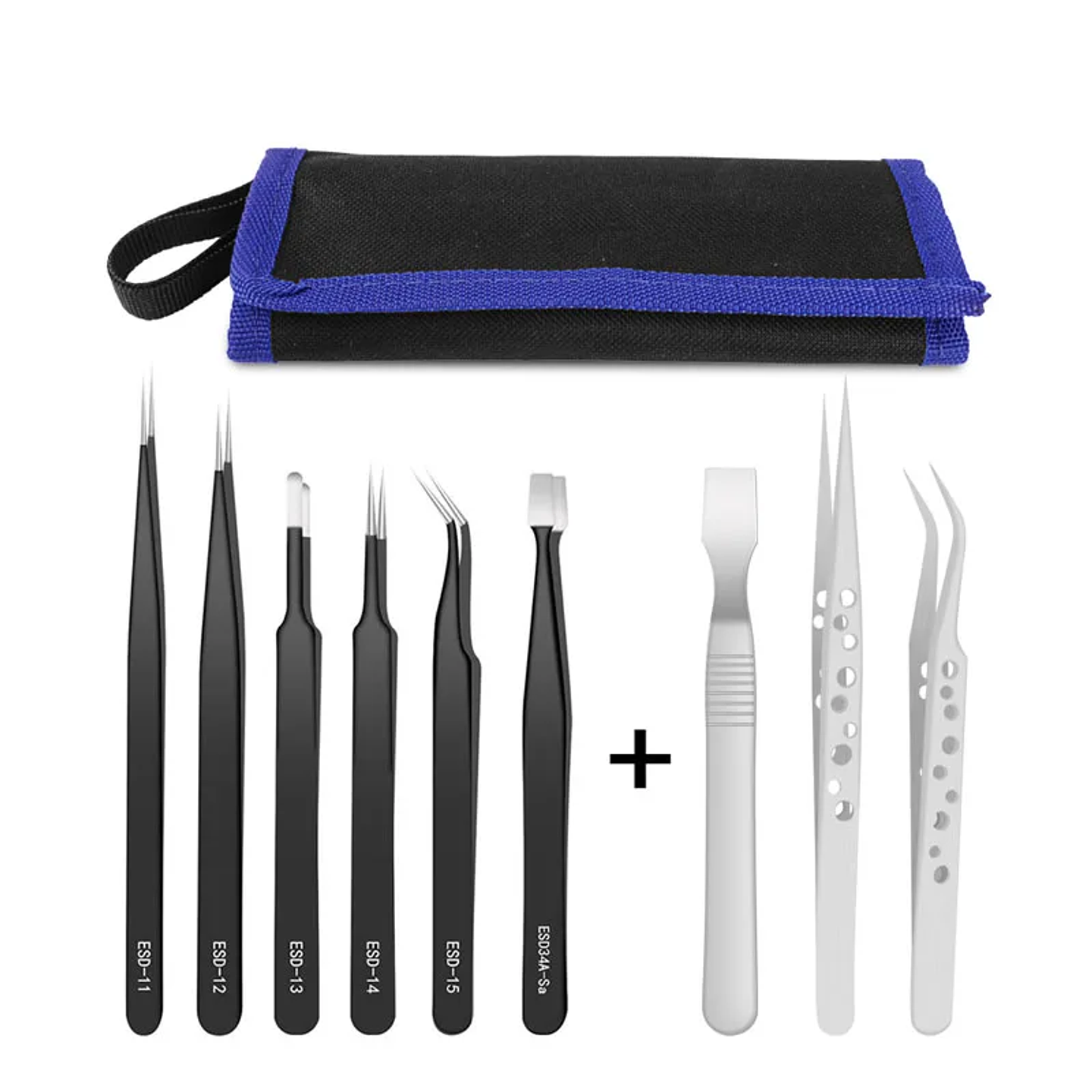 9-Piece Anti-Static Precision Tweezers Set | Stainless Steel ESD Safe Kit 2