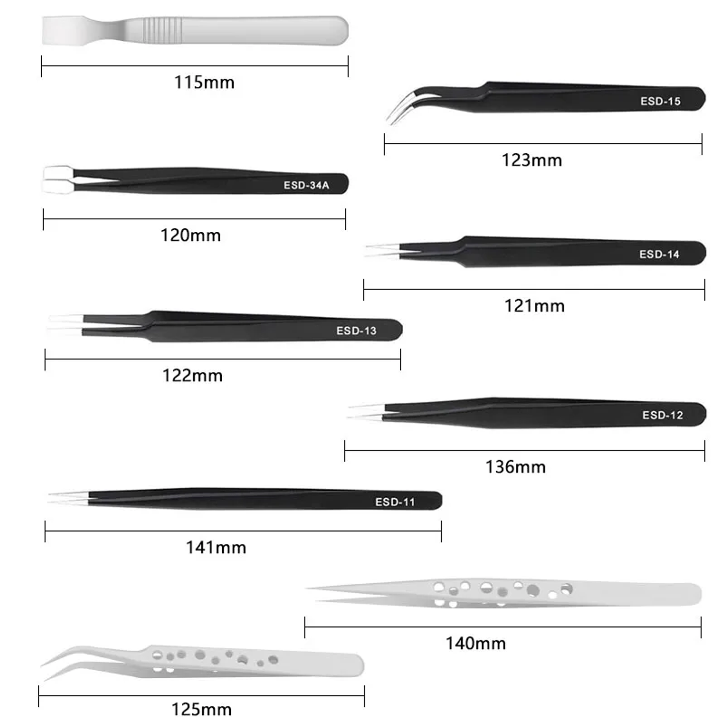 9-Piece Anti-Static Precision Tweezers Set | Stainless Steel ESD Safe Kit 3