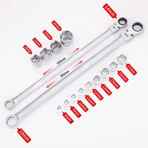 15-Piece Extra Long Flex-Head Ratchet Wrench Set | Adjustable Cr-V Spanner Kit