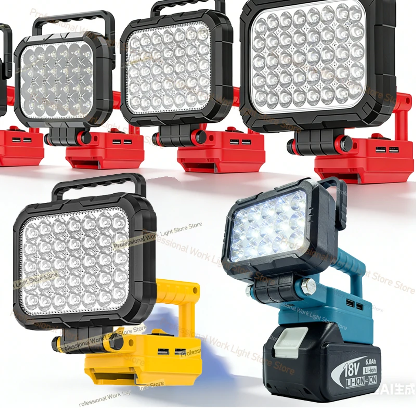 Cordless LED Work Light for Makita, DeWalt & Milwaukee 18V 1
