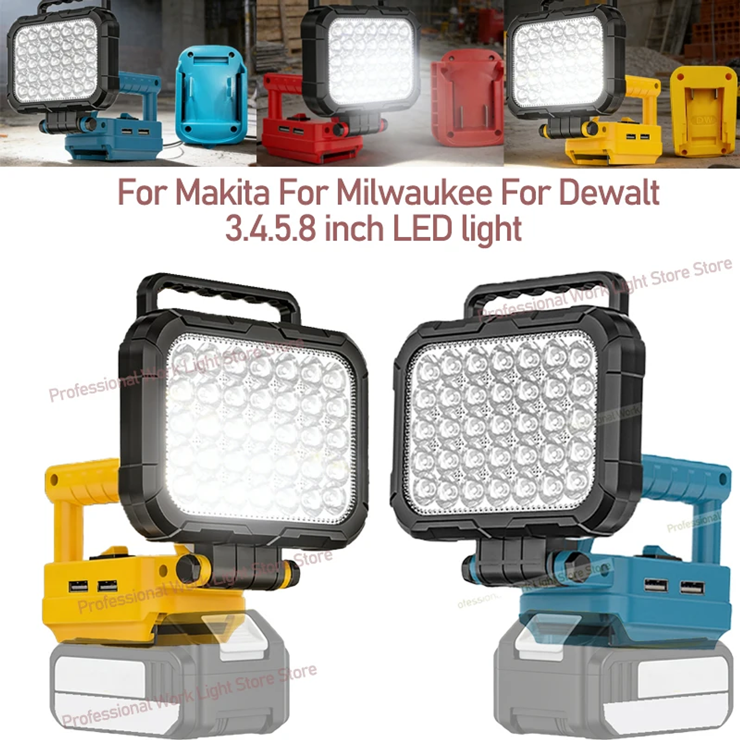 Cordless LED Work Light for Makita, DeWalt & Milwaukee 18V 3