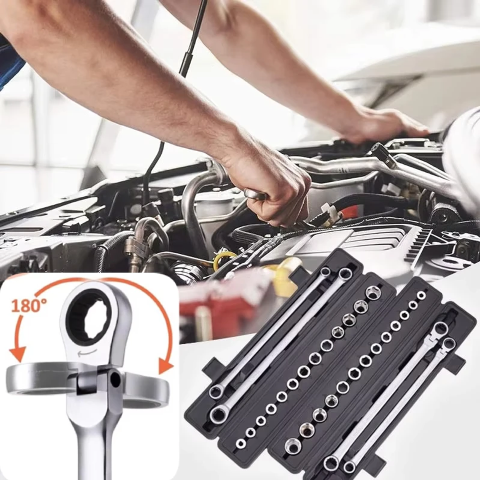 15-Piece Extra Long Flex-Head Ratchet Wrench Set | Adjustable Cr-V Spanner Kit 2