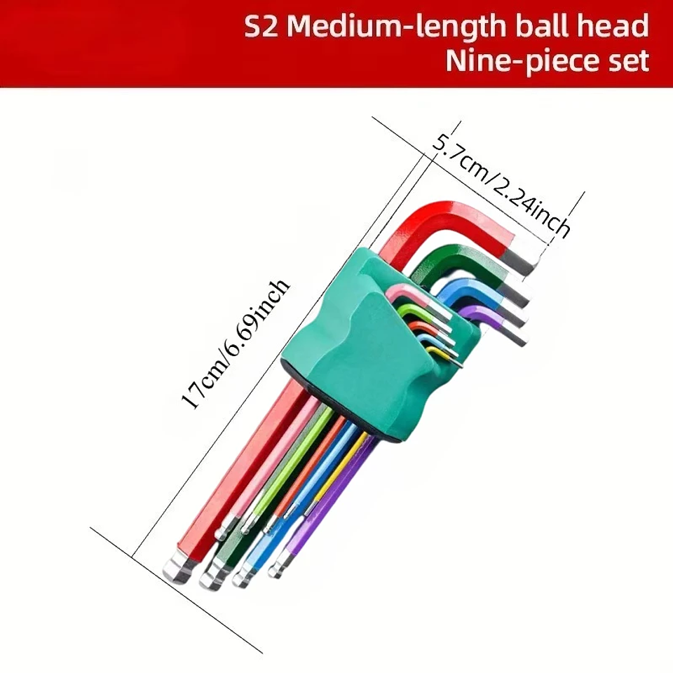 9-Piece Industrial Ball End Hex Key Set | Color-Coded Heavy Duty Allen Wrenches 7