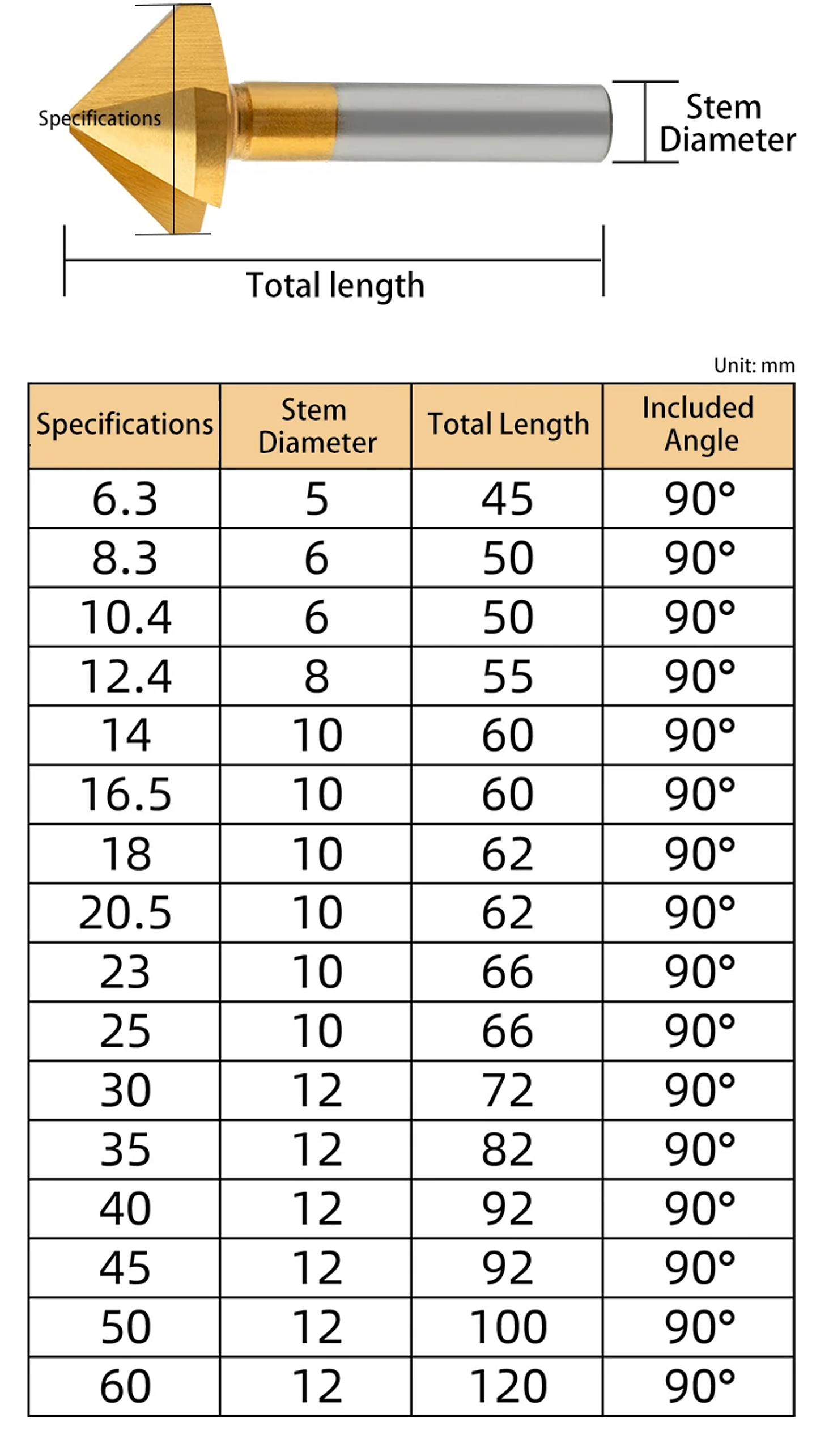 90° Titanium Countersink Drill Bit | M35 HSS Chamfering Tool 12
