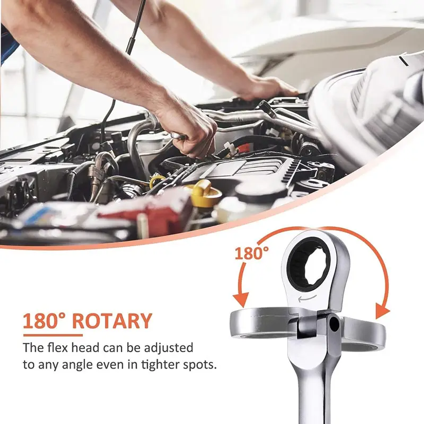 15-Piece Extra Long Flex-Head Ratchet Wrench Set | Adjustable Cr-V Spanner Kit 8