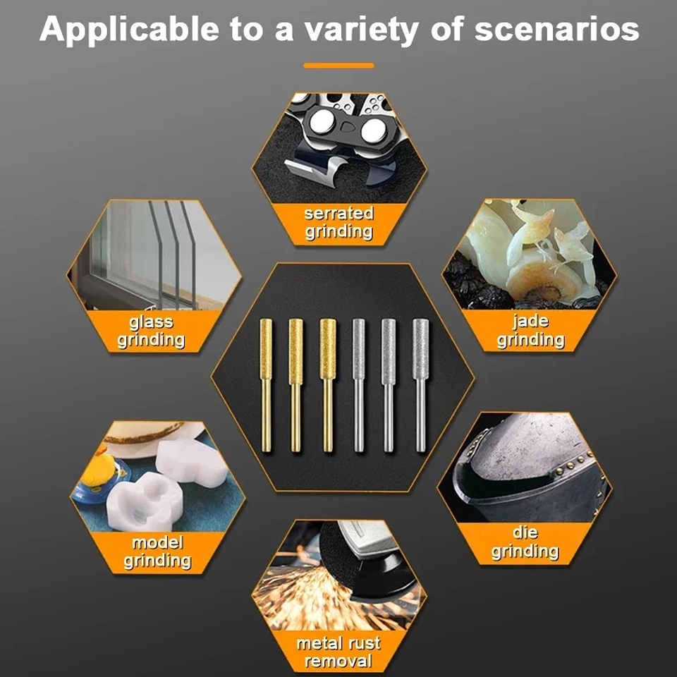 Diamond Coated Cylindrical Burr Set | Precision Chainsaw Sharpener & Grinding Bits 2