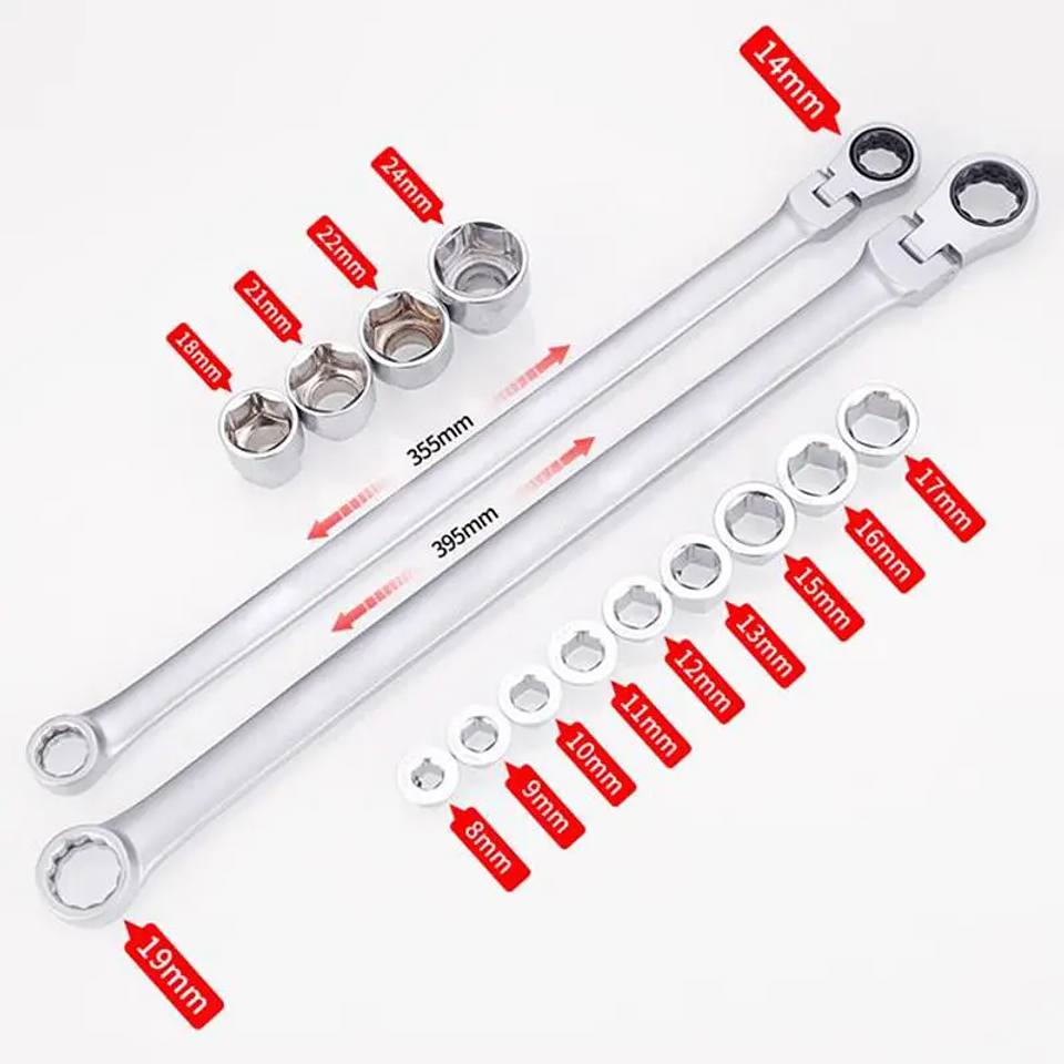 15-Piece Extra Long Flex-Head Ratchet Wrench Set | Adjustable Cr-V Spanner Kit 13
