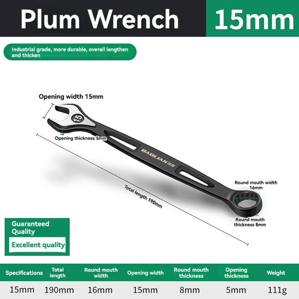 Industrial Combination Wrench | Cr-V Open-End & 12-Point Plum Spanner 16