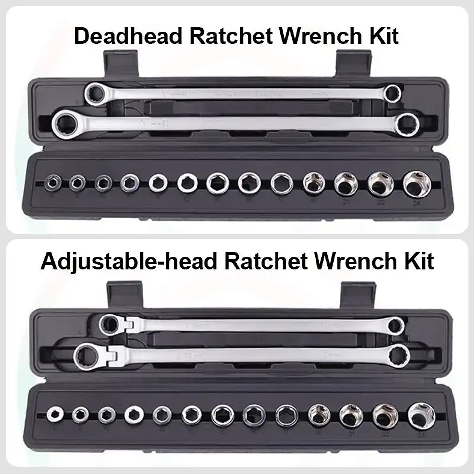 15-Piece Extra Long Flex-Head Ratchet Wrench Set | Adjustable Cr-V Spanner Kit 14