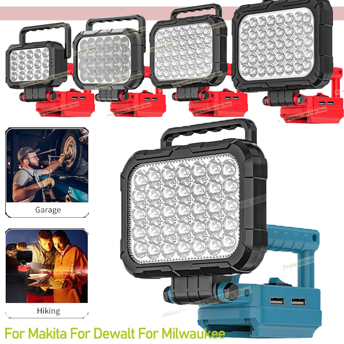 Cordless LED Work Light for Makita, DeWalt & Milwaukee 18V 19